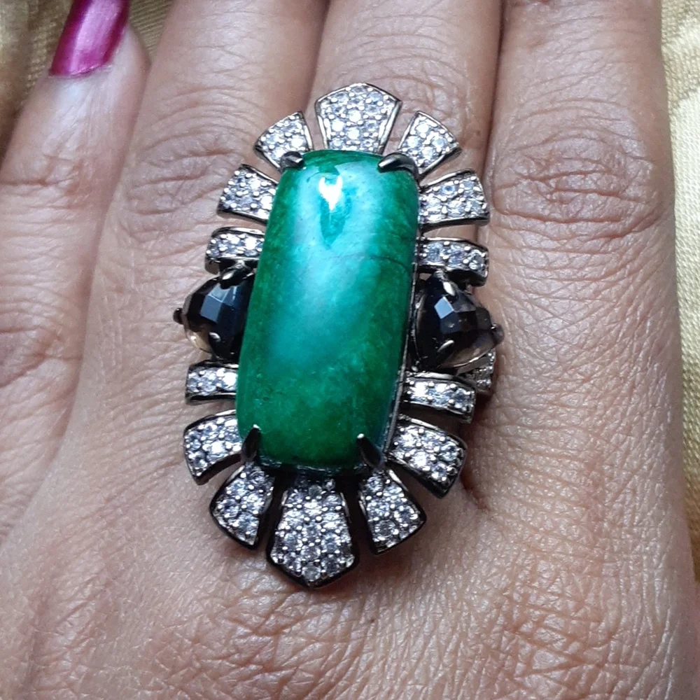 925 Green Corundum (Sapphire), White Zircons & Smoky Quartz. - Picture 12 of 15